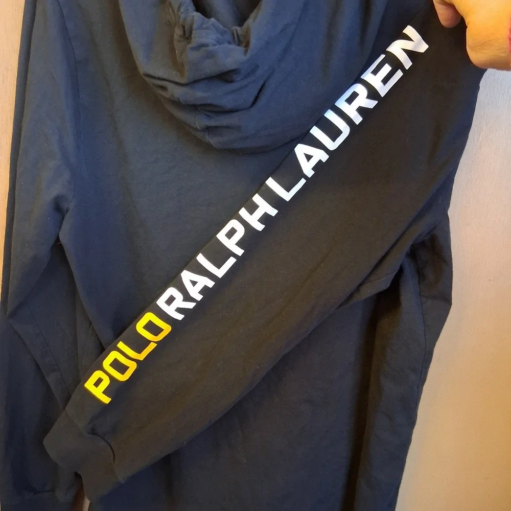 Polo Ralph Lauren Navy Big Pony LS‎ Hooded Tshirt Sleeve Hit Large EUC